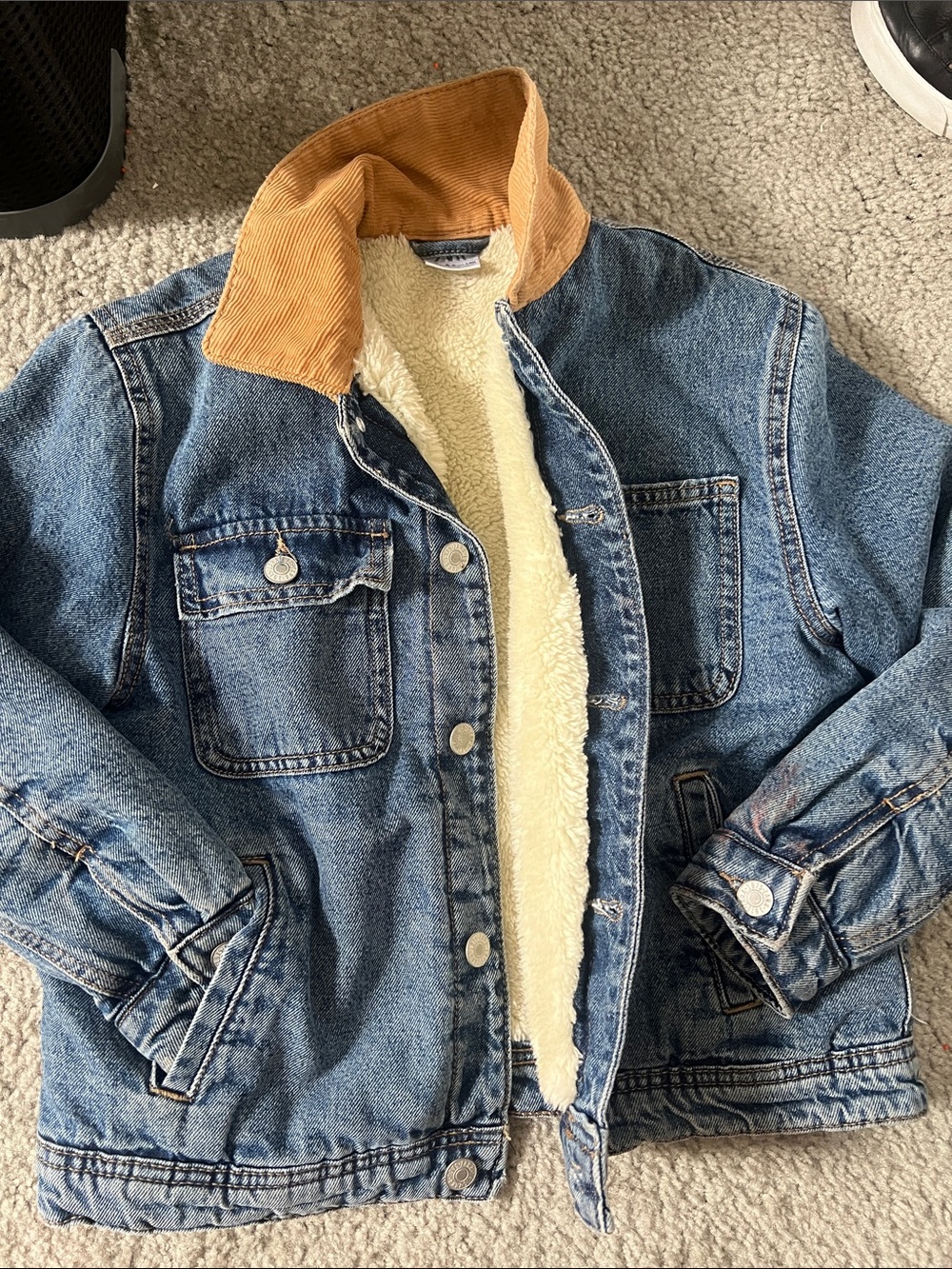 Zara Blue Denim Jacket with Tan Corduroy Collar